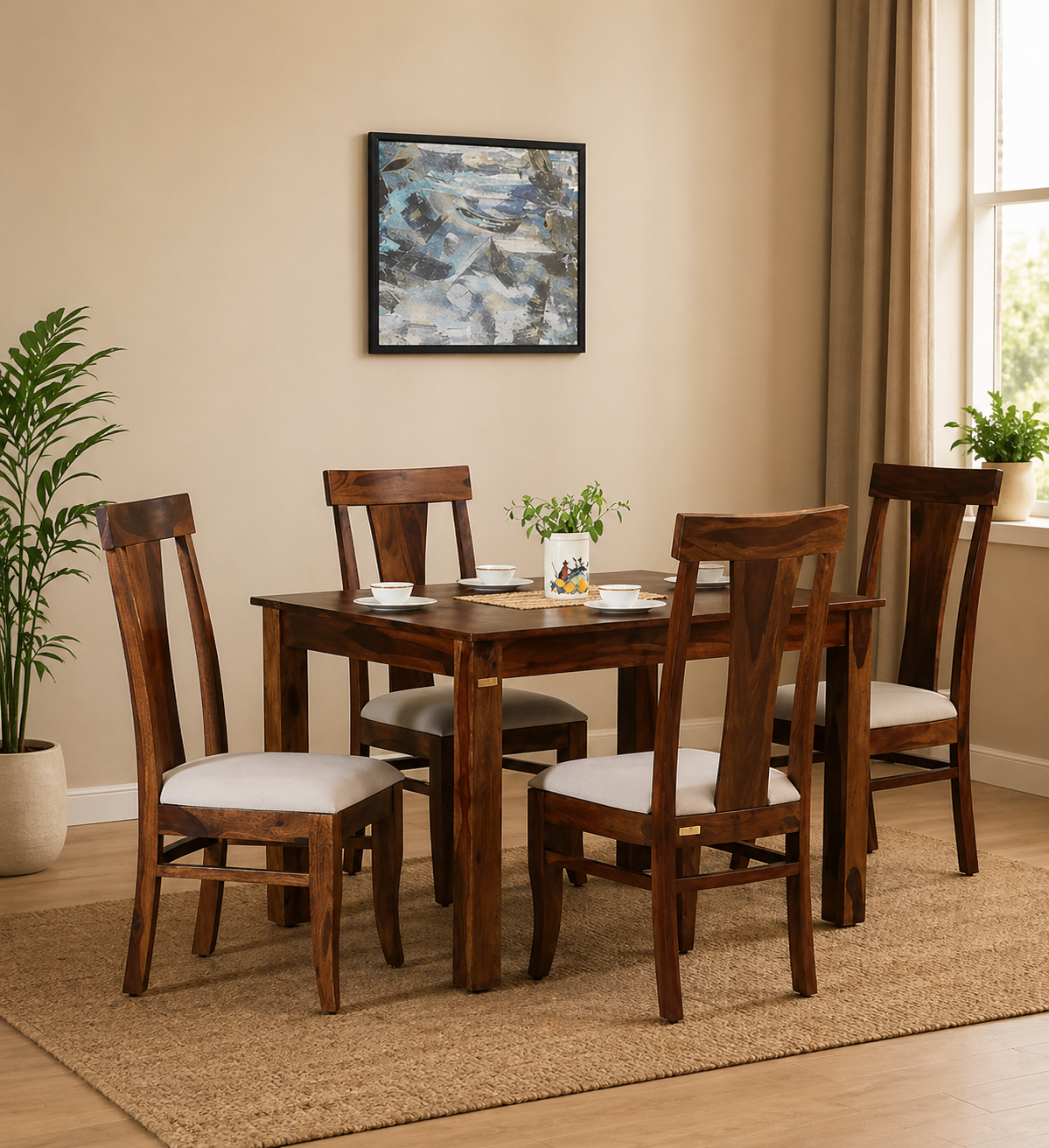 Heritage-Solid-Sheesham-Wood-4-Seater-Dining-Table-Set-with-Cushioned-Chairs-1-1.png Heritage Solid Sheesham Wood 4 Seater Dining Table Set with Cushioned Chairs - Image 1