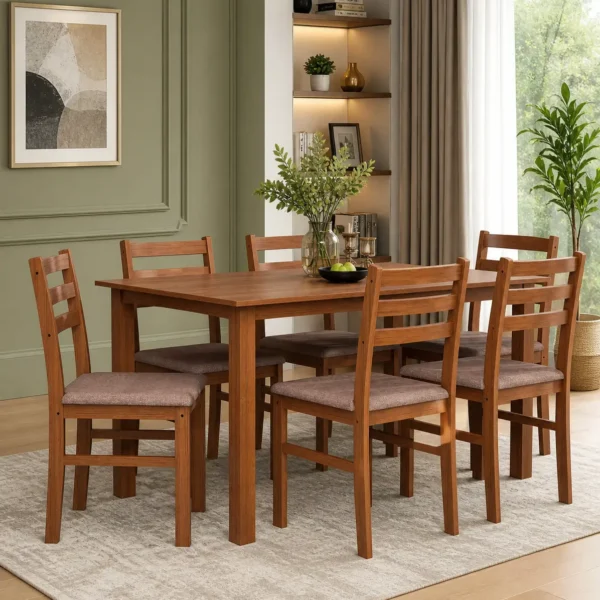 Premium 6 seater wooden dining table set for modern dining room interior